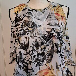 White House Black Market Sleeveless Tropical Floral Print Top
